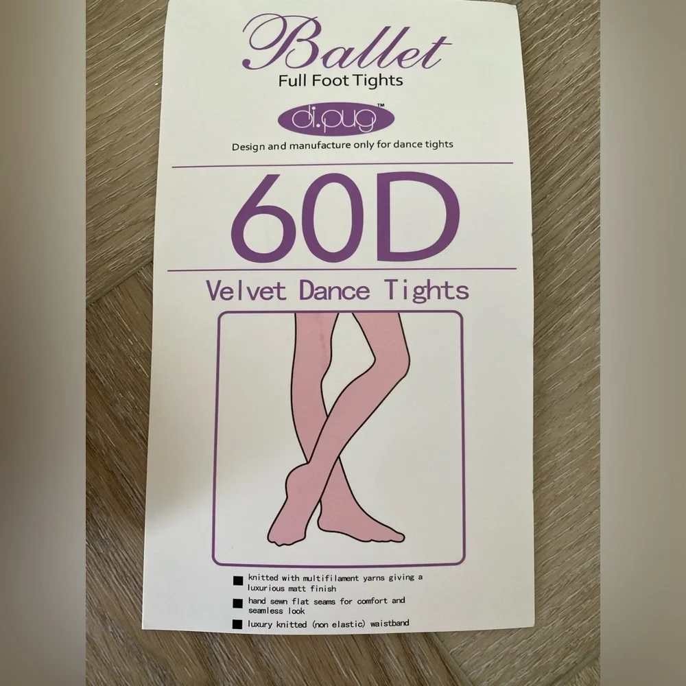 Di Pug White 60D Velvet Full Foot Dance Tights Size 10-14 1 Pair New